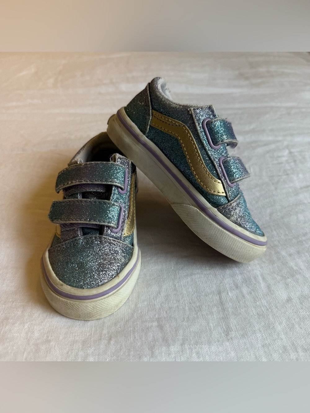 Vans Toddler Velcro Sneakers - Blue and Purple Glitter - Size 6